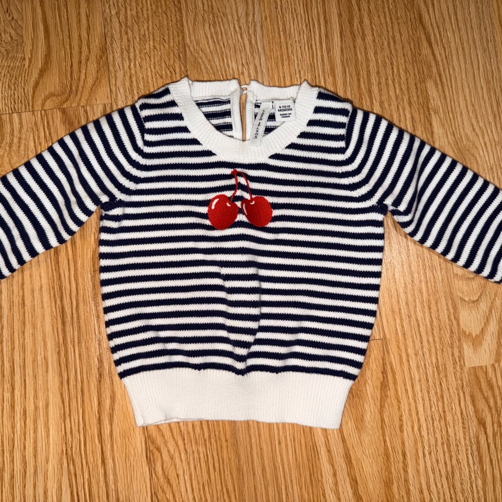 Janie and Jack Navy Striped Sweater with Red Cherry